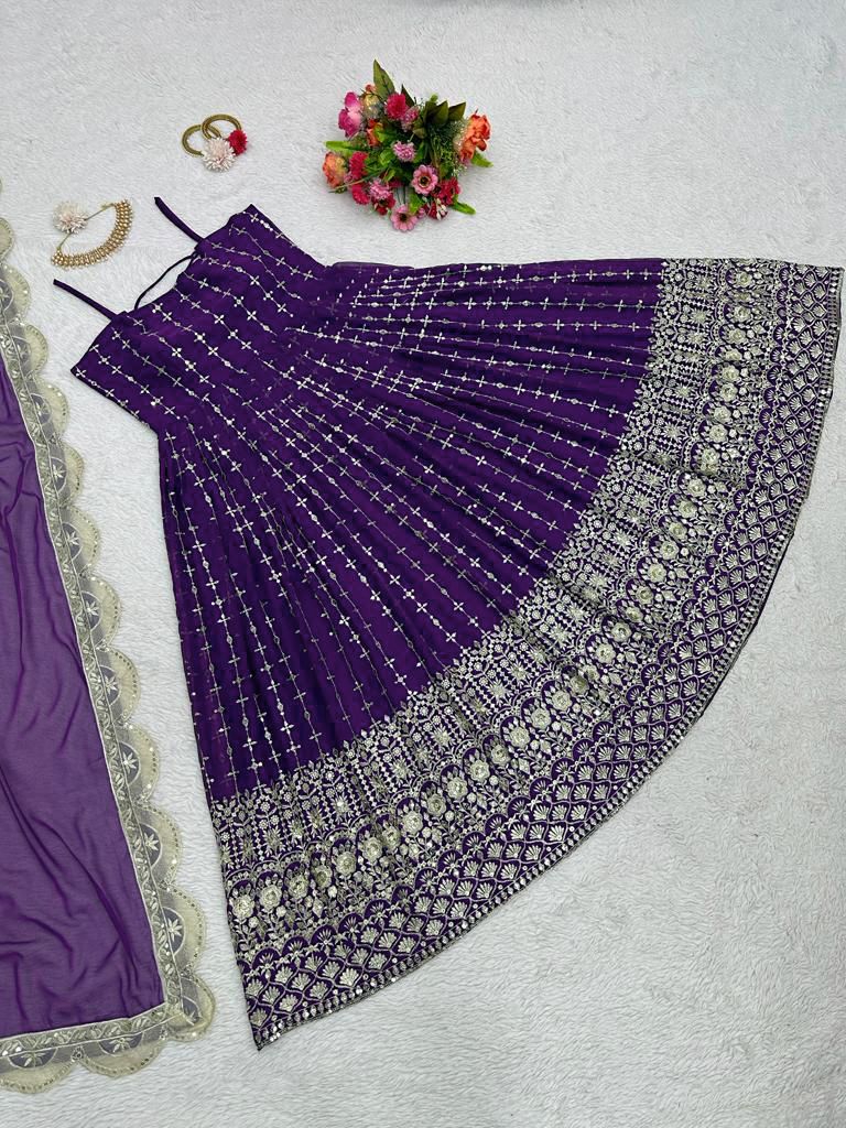Indian Designer Purple Georgette Full Flared Anarkali With Heavy Embroidery Work Dupatta Ethnic Wear, Party Outfit, Anarkali Readymade Suits