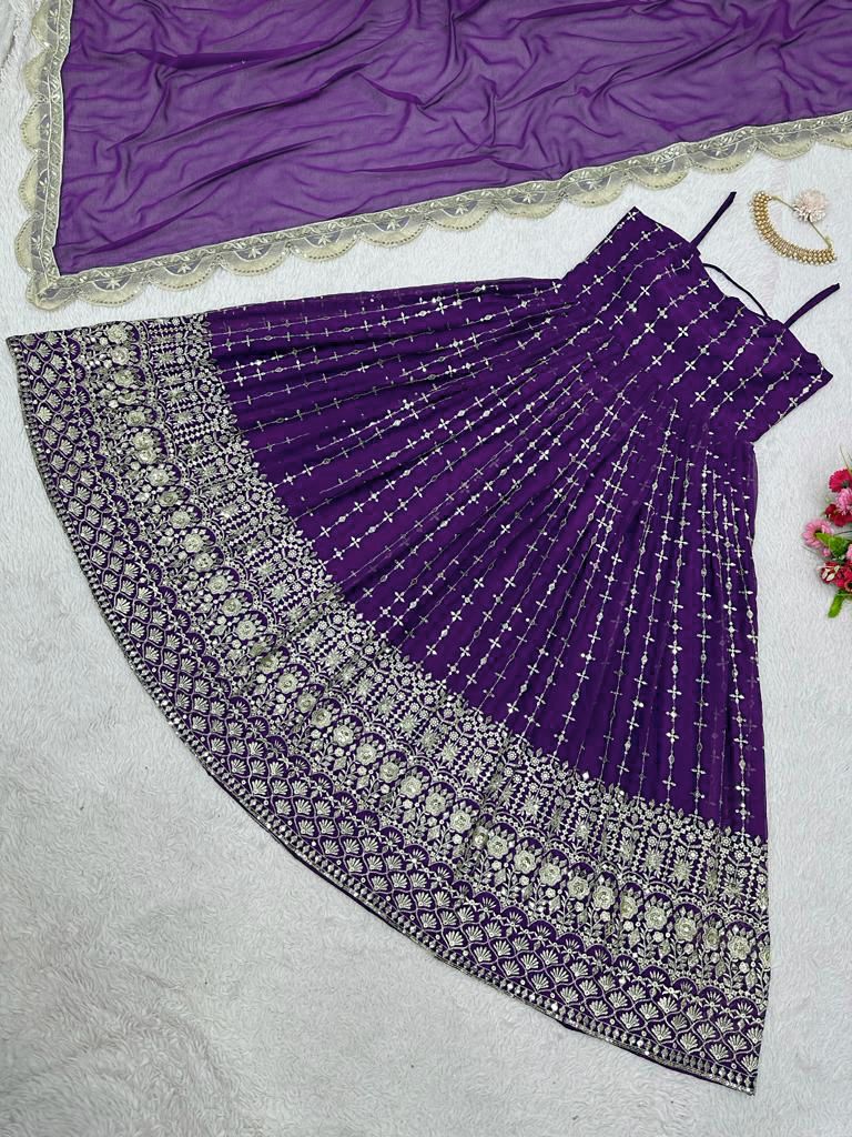 Indian Designer Purple Georgette Full Flared Anarkali With Heavy Embroidery Work Dupatta Ethnic Wear, Party Outfit, Anarkali Readymade Suits