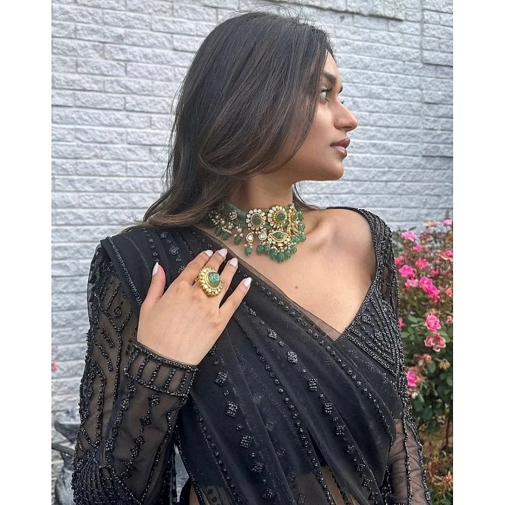 Black Soft Net Sequence Work Party Wear Saree