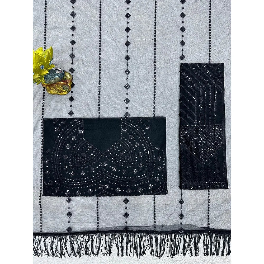 Black Soft Net Sequence Work Party Wear Saree