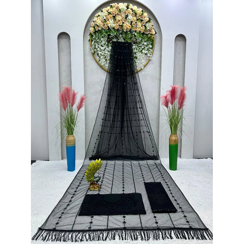 Black Soft Net Sequence Work Party Wear Saree