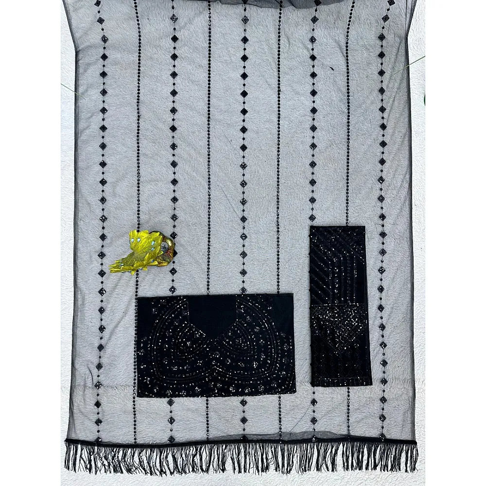 Black Soft Net Sequence Work Party Wear Saree