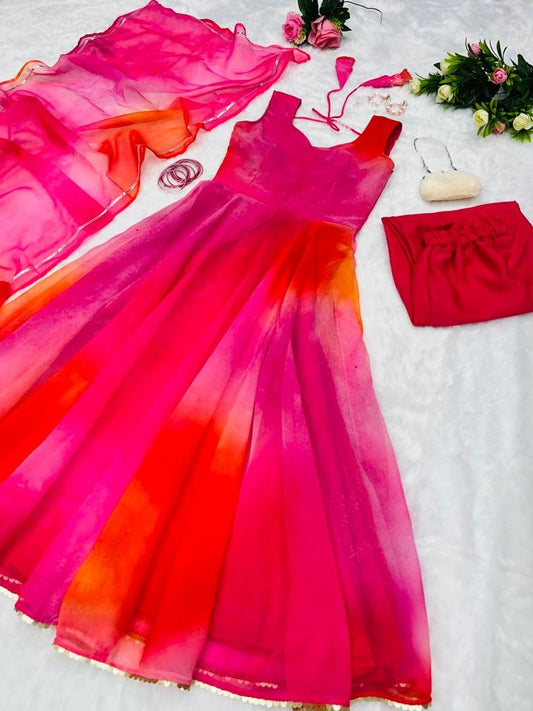 Digital Printed Pure Georgette Fabric Anarkali Suit With Huge Flair With Dupatta