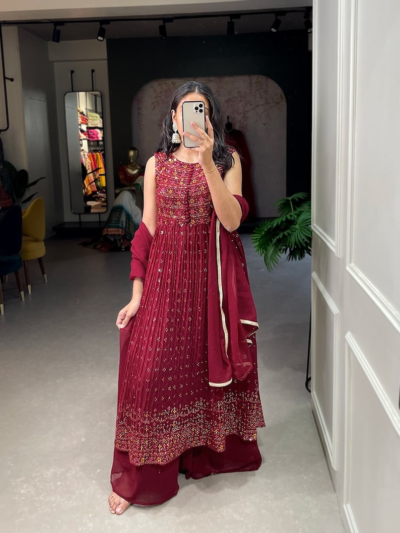 Fancy Naira Cut Kurta Palazzo Set With Dupatta