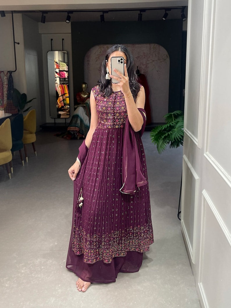 Fancy Naira Cut Kurta Palazzo Set With Dupatta