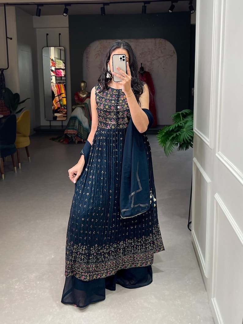 Fancy Naira Cut Kurta Palazzo Set With Dupatta