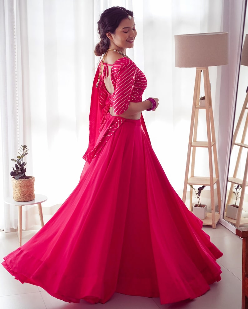 Beautiful Georgette Lehenga With Stitched Blouse And Dupatta