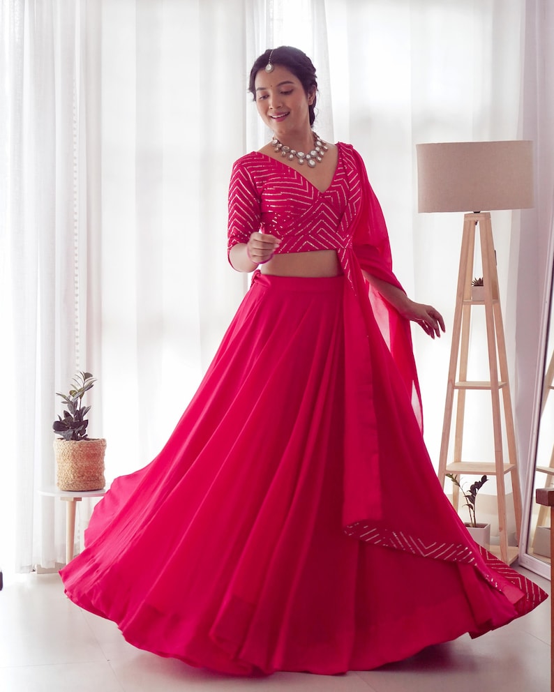 Beautiful Georgette Lehenga With Stitched Blouse And Dupatta