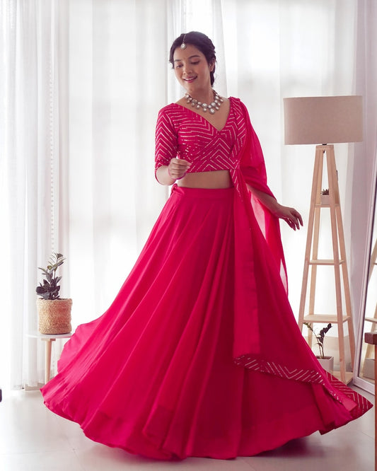 Beautiful Georgette Lehenga With Stitched Blouse And Dupatta