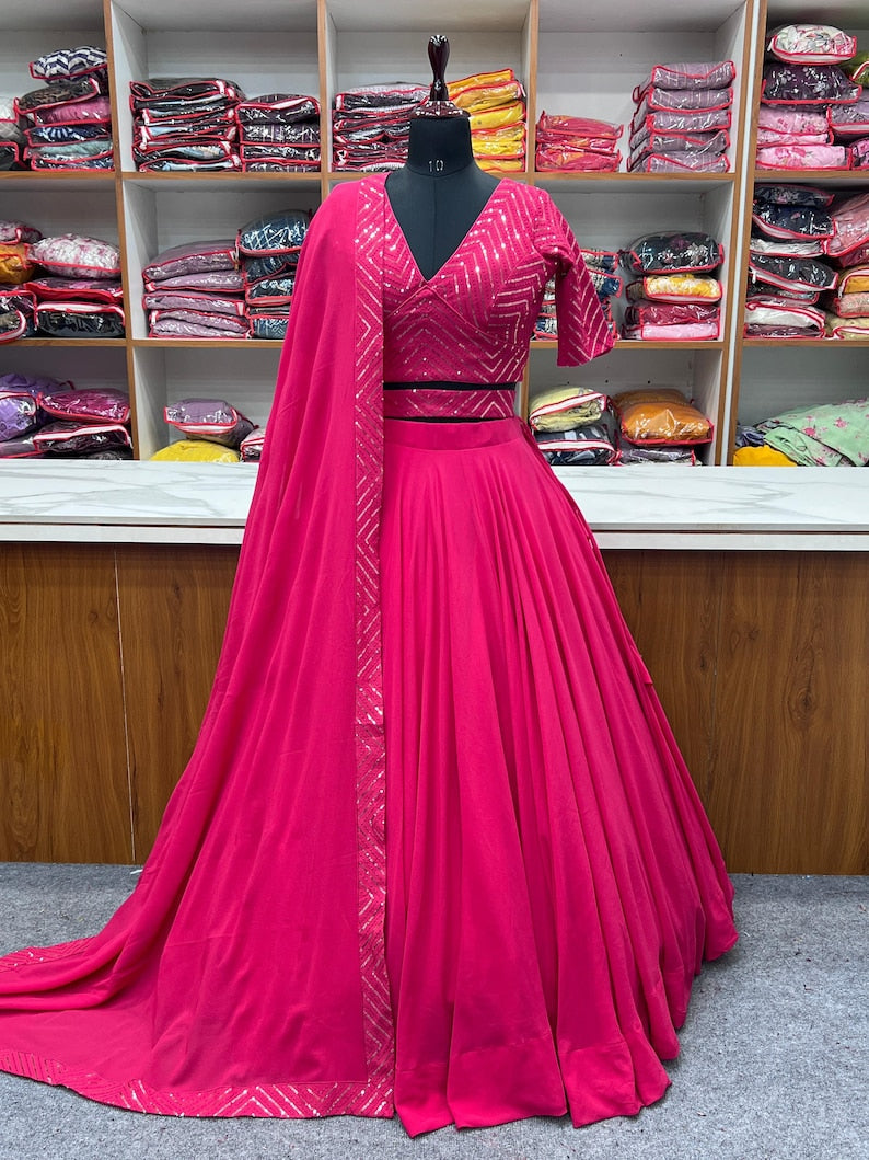 Beautiful Georgette Lehenga With Stitched Blouse And Dupatta