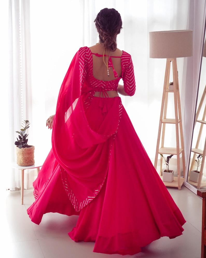 Beautiful Georgette Lehenga With Stitched Blouse And Dupatta