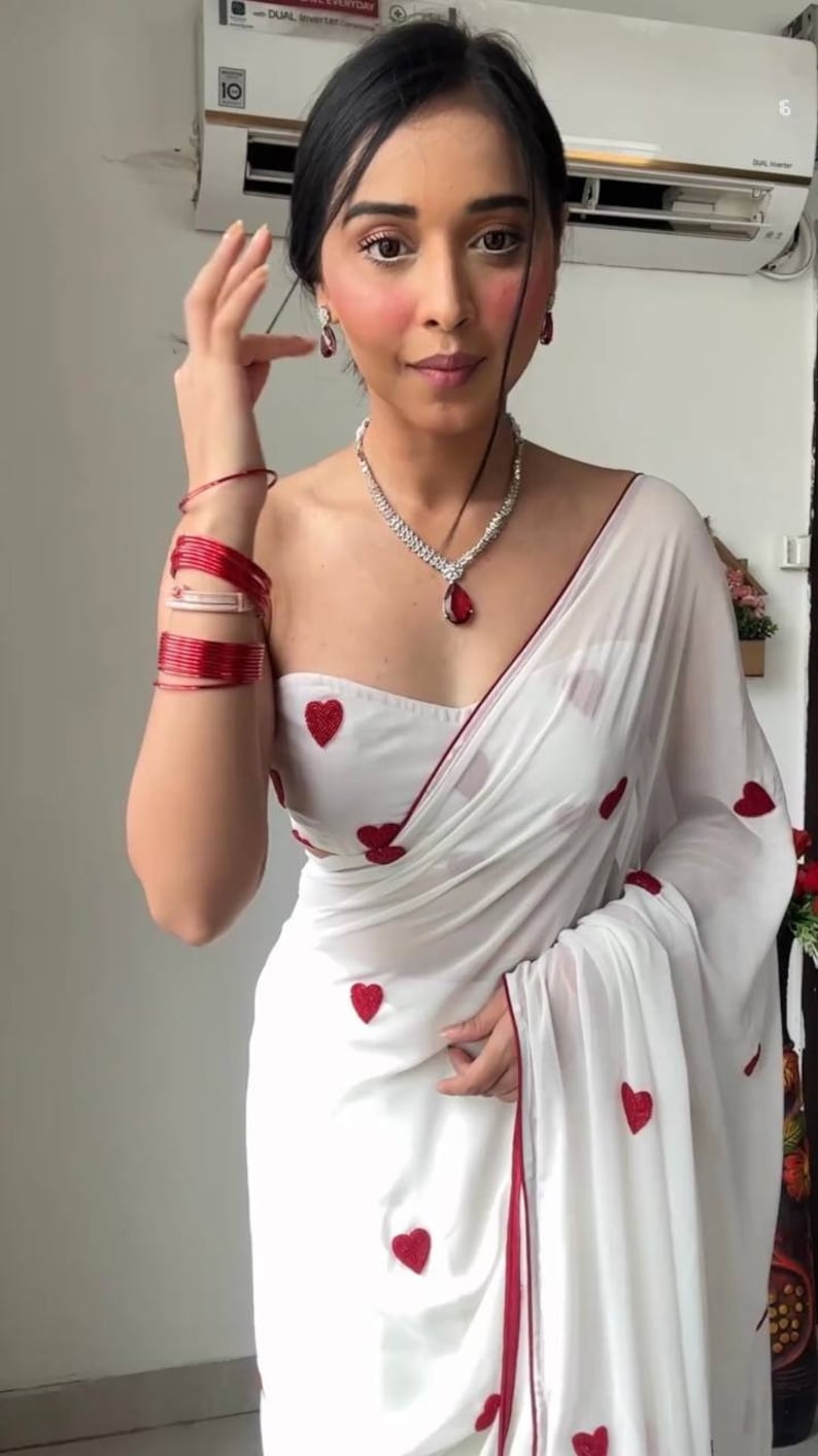 White Red Saree With Stitched Blouse For Women Indian Designer Saree Ready To Wear Saree Wedding Saree Bollywood Party Wear Saree