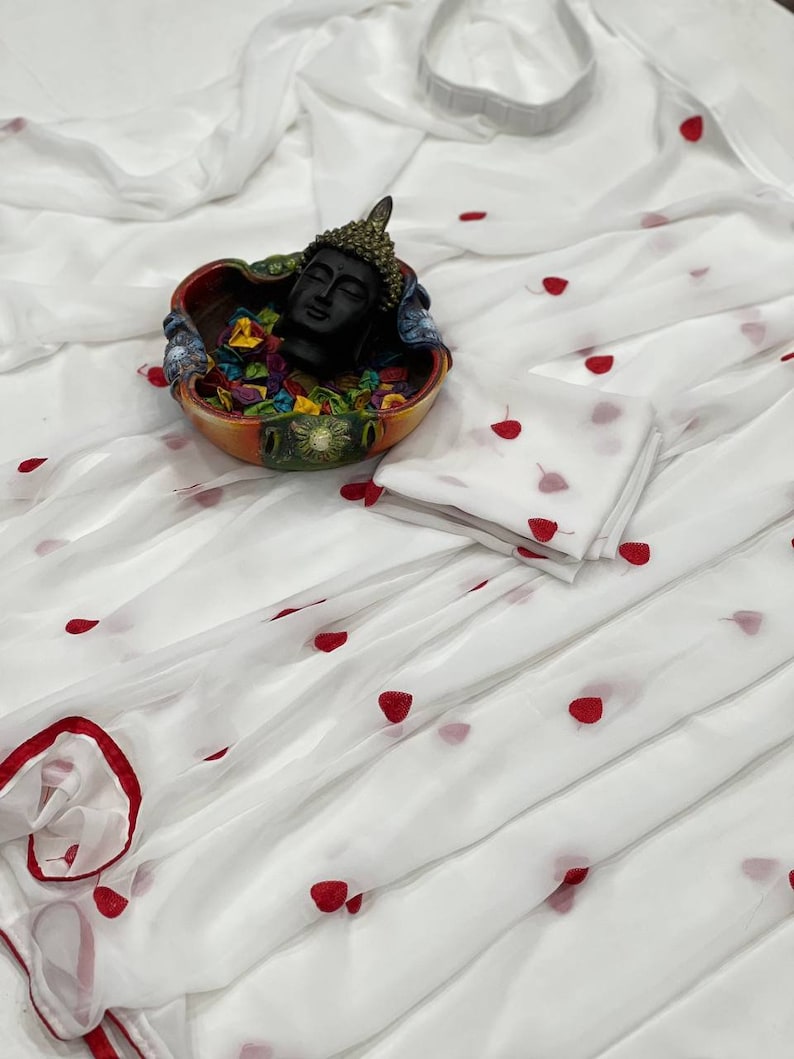 White Red Saree With Stitched Blouse For Women Indian Designer Saree Ready To Wear Saree Wedding Saree Bollywood Party Wear Saree