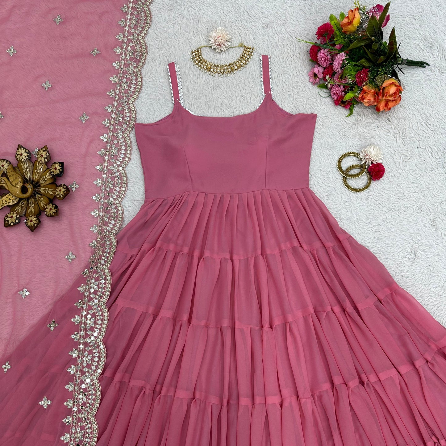 Ethnic White Anarkali Suit With Dupatta,2 Piece Set Readymade Suit For Woman,classy Fox Georgette Fancy Casual Wear Gown And White Salwar Kameez Partywear Anarkali