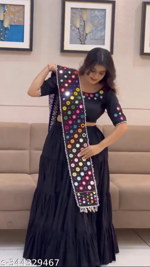 Navratri Special Heavy Parampara Silk Embroidered Work With Real Mirror Lehengas With Dupatta