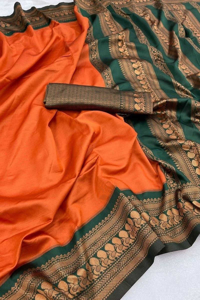 Woven Kanjivaram Cotton Silk Saree (Orange)