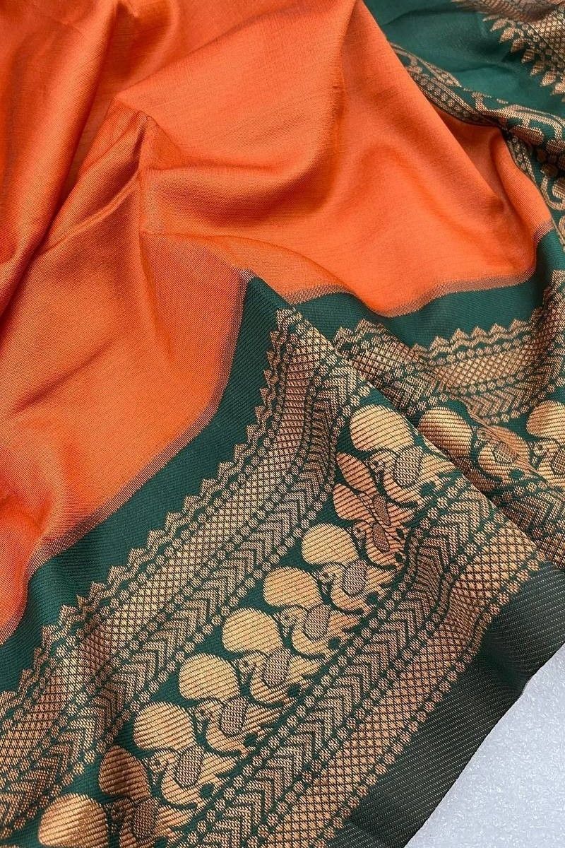 Woven Kanjivaram Cotton Silk Saree (Orange)