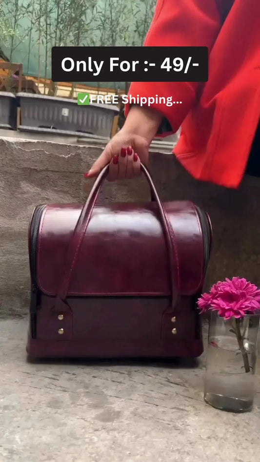 Premium Burgundy Leather Vanity Makeup Travel Organizer with NYX Professional Full Makeup Kit Including Eyeshadows, Blush, Lip Gloss, Color Corrector, and More – Ideal for Stylish Beauty On-the-Go