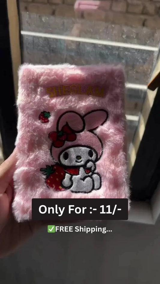 My Melody Inspired 24+Color Velvet Matte and Shimmer Eyeshadow Palette in Cute Furry Pink Strawberry Cover Case with Rich Pigmentation and Travel-Friendly Design