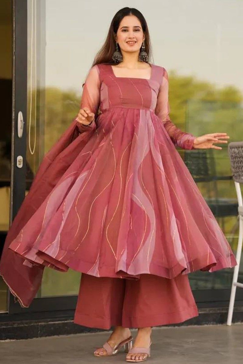 Pink Digital Printed Faux Georgette Anarkali Gown