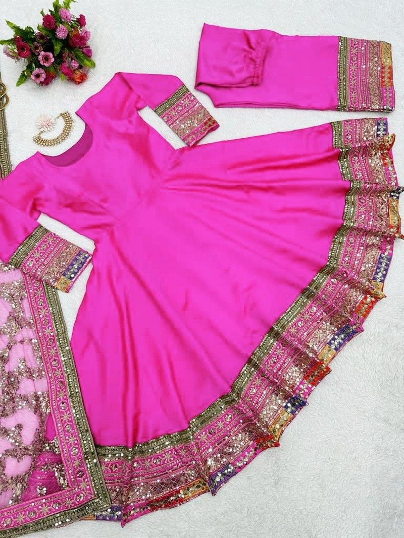 Pink Kurta Palazzo Set With Dupatta, Taffeta Silk Kurta And Soft Net Dupatta And Indian Women Dress For Ready To Wear Salwar Kameez For Dres