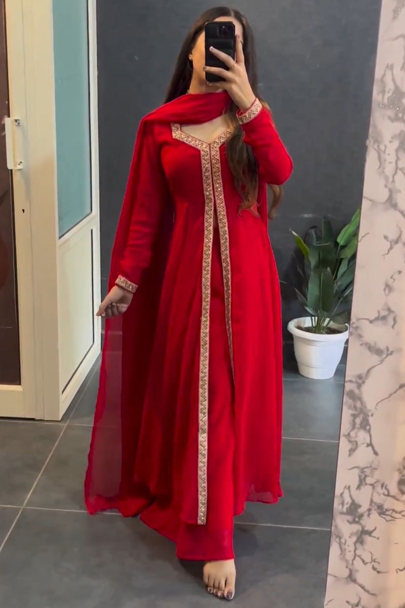 Indian Festival Wear Dress, Kurta Set With Pant Dupatta, Karwa Chauth Special Dress, Ready To Wear Suits, Partywear Ethnic Dress, 3pcs Set