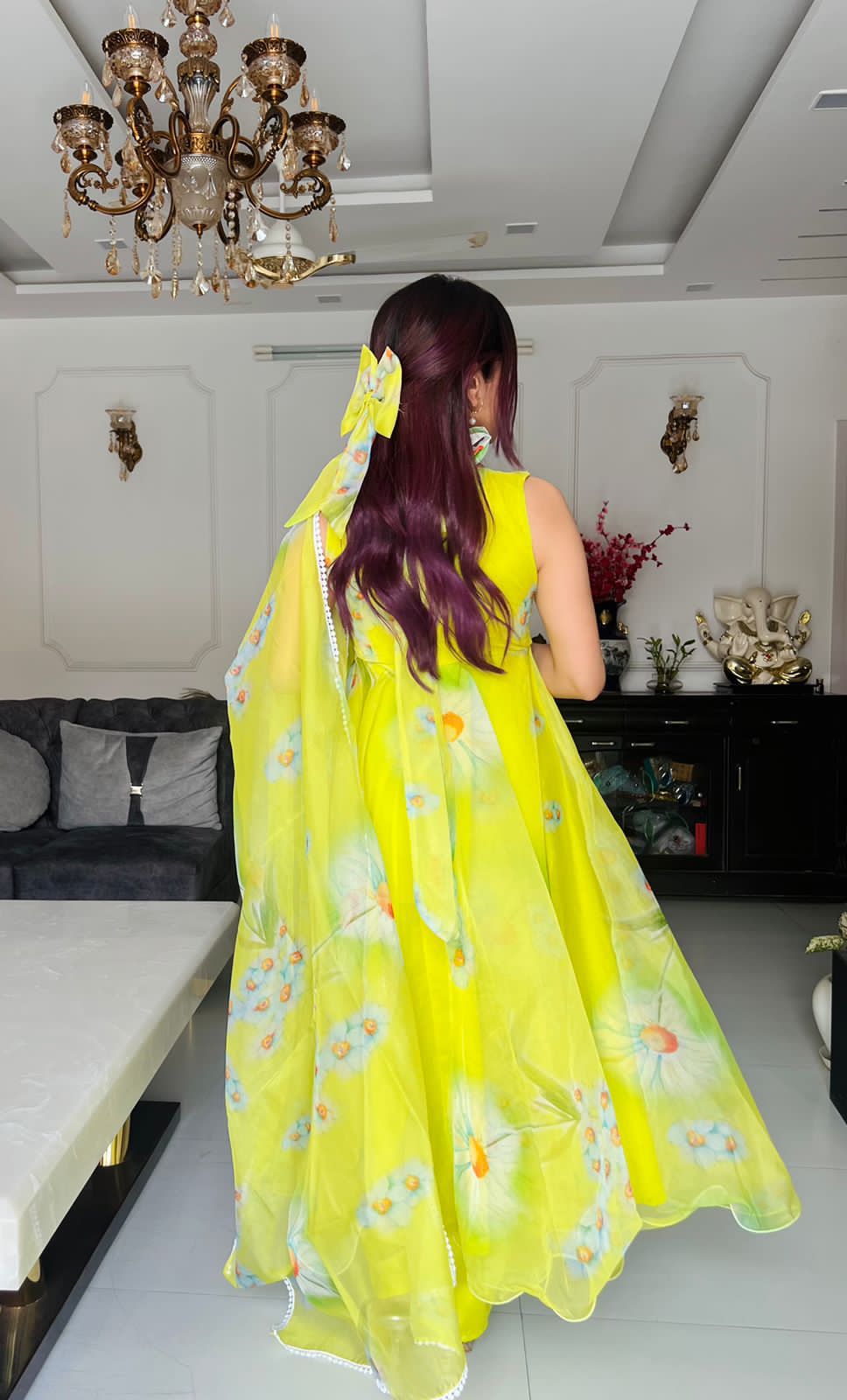 Printed Organza Silk Anarkali Suit | Partywear Suit Set | For Women