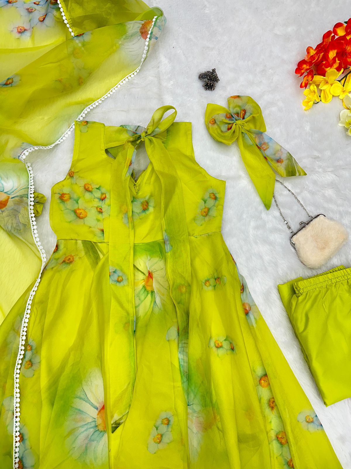 Printed Organza Silk Anarkali Suit | Partywear Suit Set | For Women