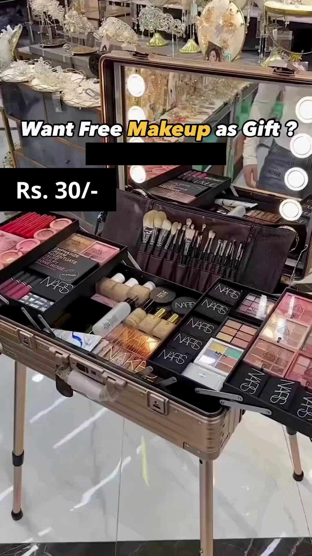 Professional Makeup Vanity Kit – Full Cosmetic Set with Brushes, Foundation, Palettes & Mirror Lights