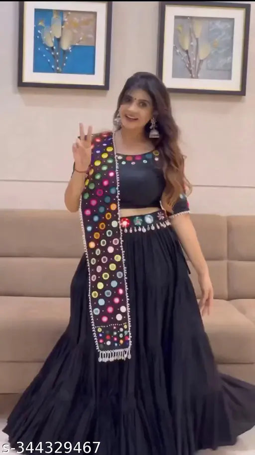 Navratri Special Heavy Parampara Silk Embroidered Work With Real Mirror Lehengas With Dupatta