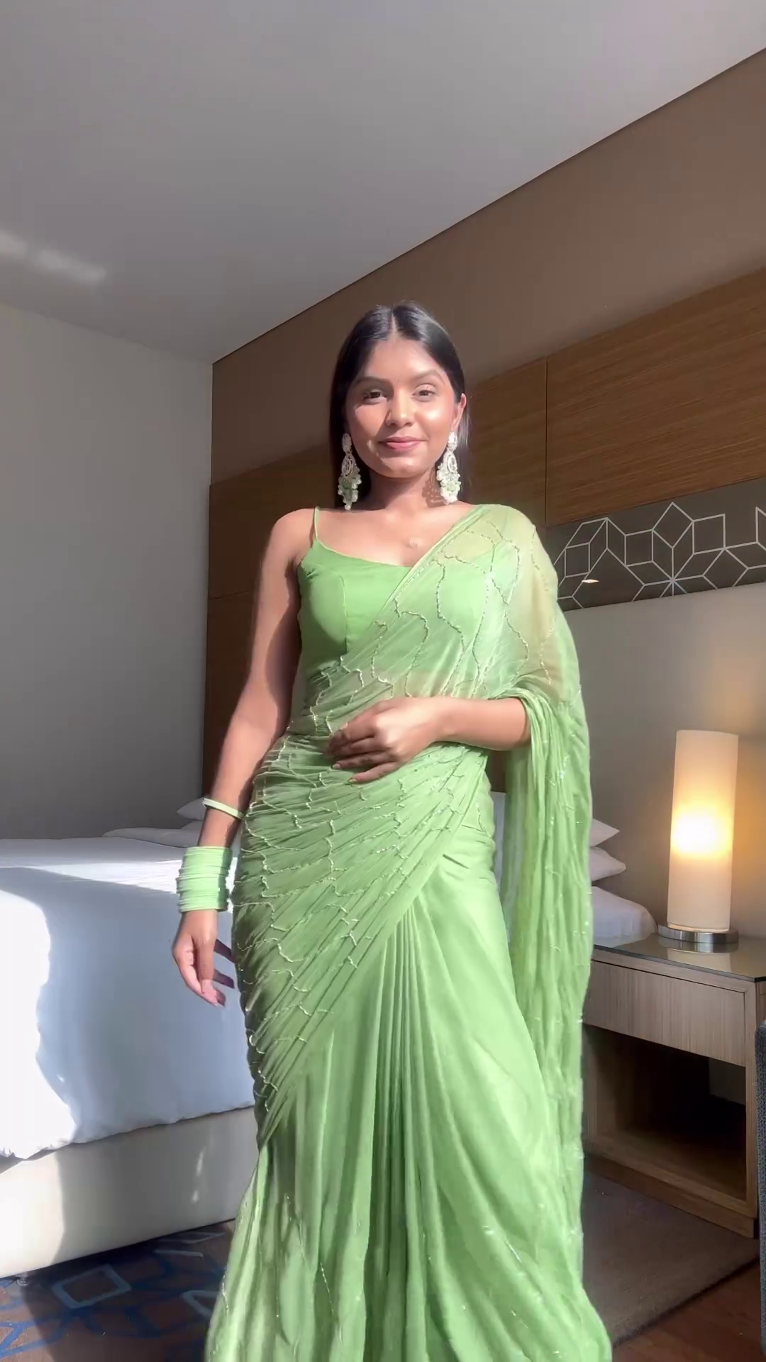 Green Chiffon Hand Embroidered Gota Saree with Unstitched Blouse