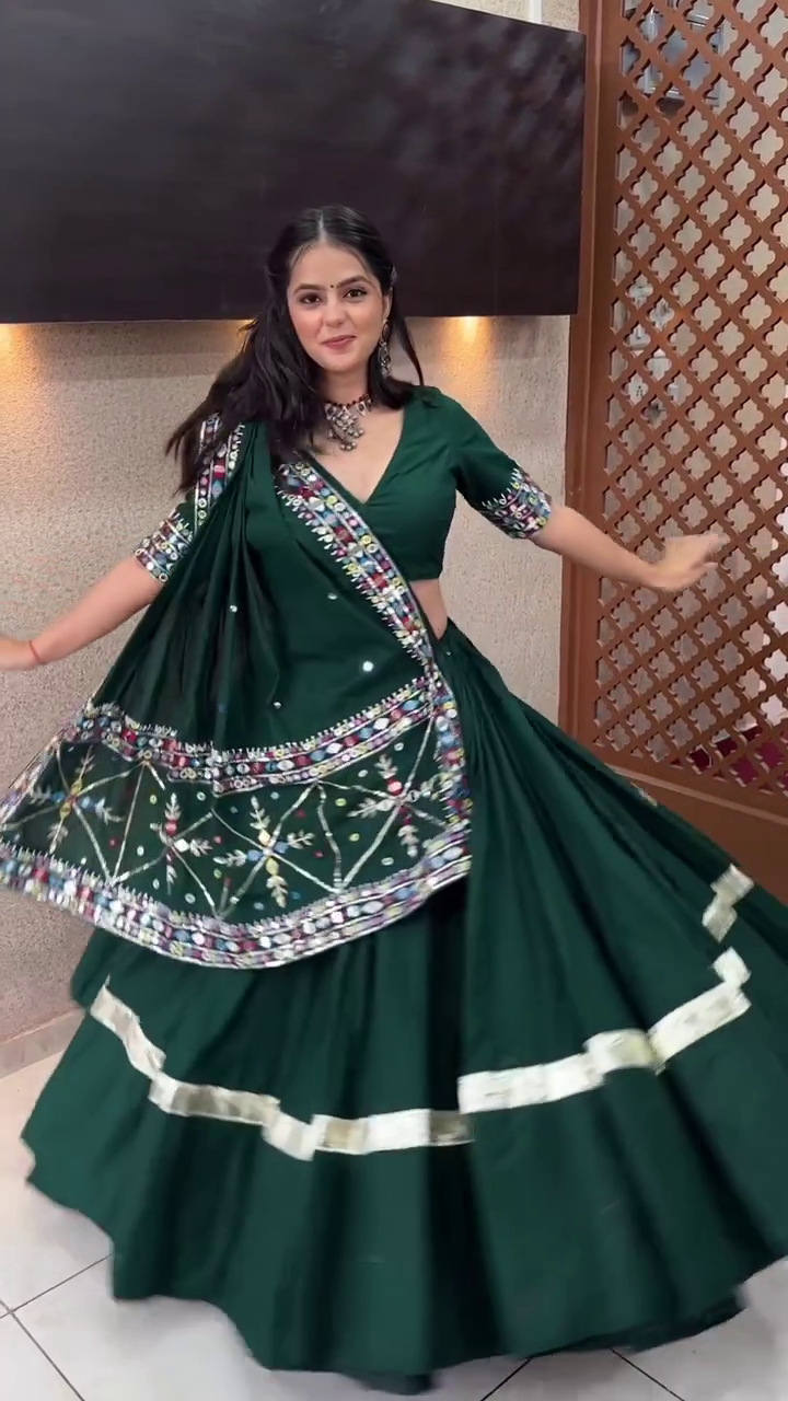 Green Color Dyeing With Lagdi Patta Gaji Silk Lehenga Choli