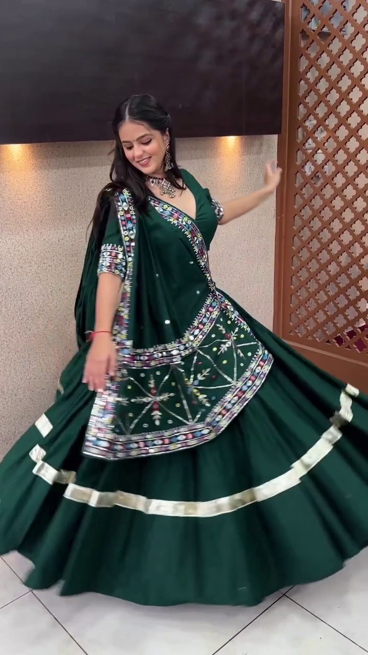 Green Color Dyeing With Lagdi Patta Gaji Silk Lehenga Choli