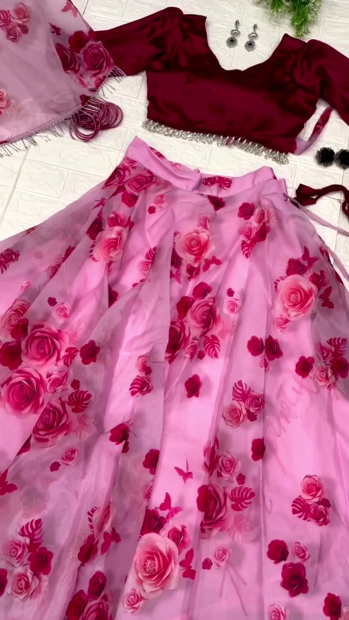 Women Floral Print Lehenga Choli Set With Dupatta