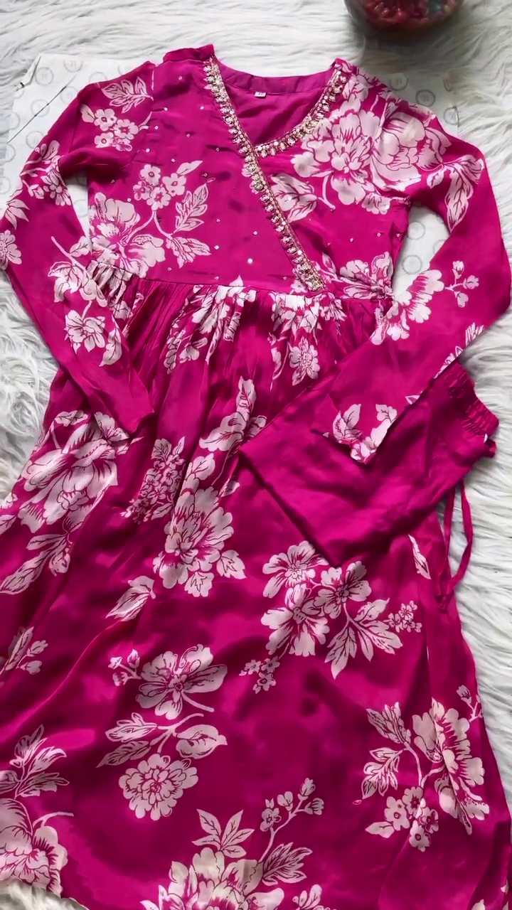 Party Wear Digital Print Work Gown Bottom With Dupatta Pink