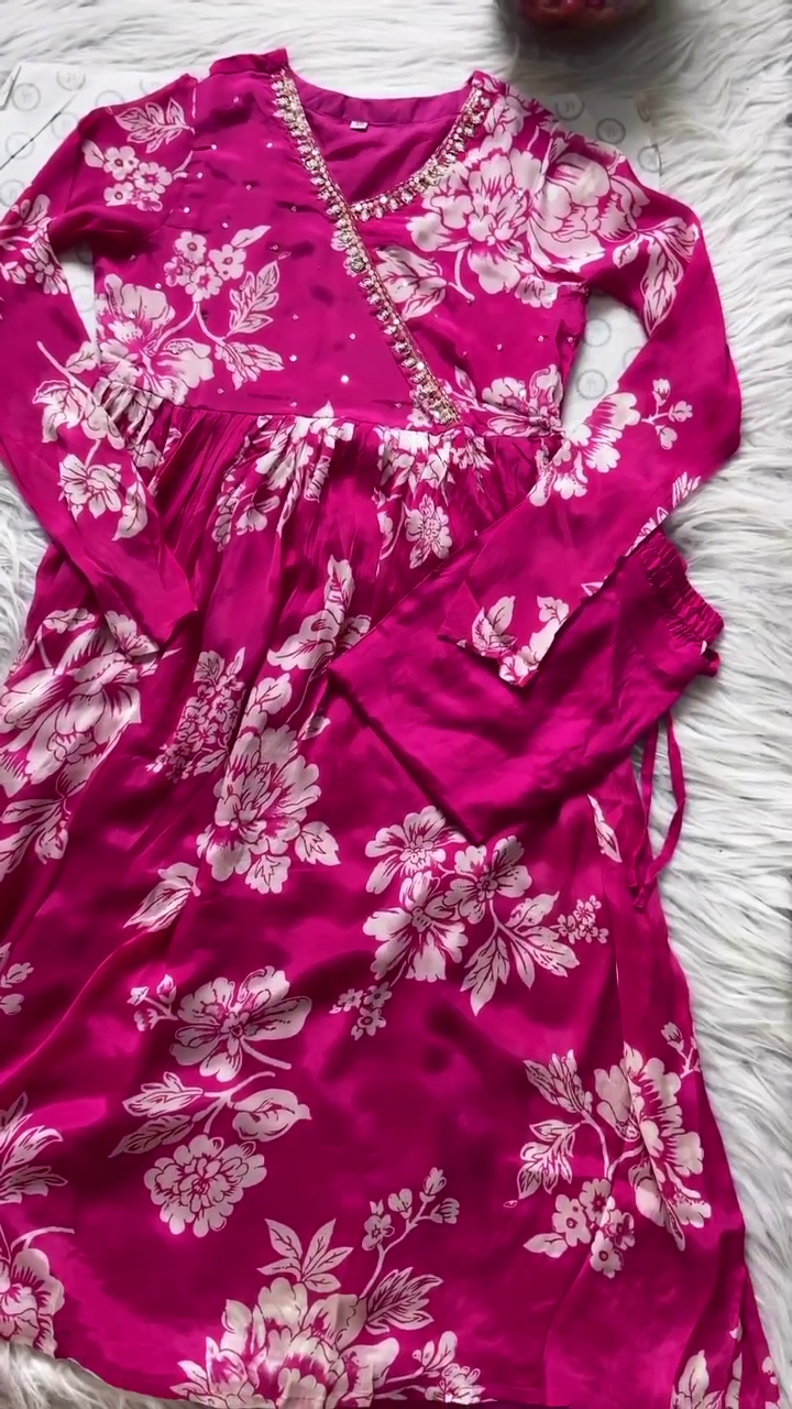 Party Wear Digital Print Work Gown Bottom With Dupatta Pink