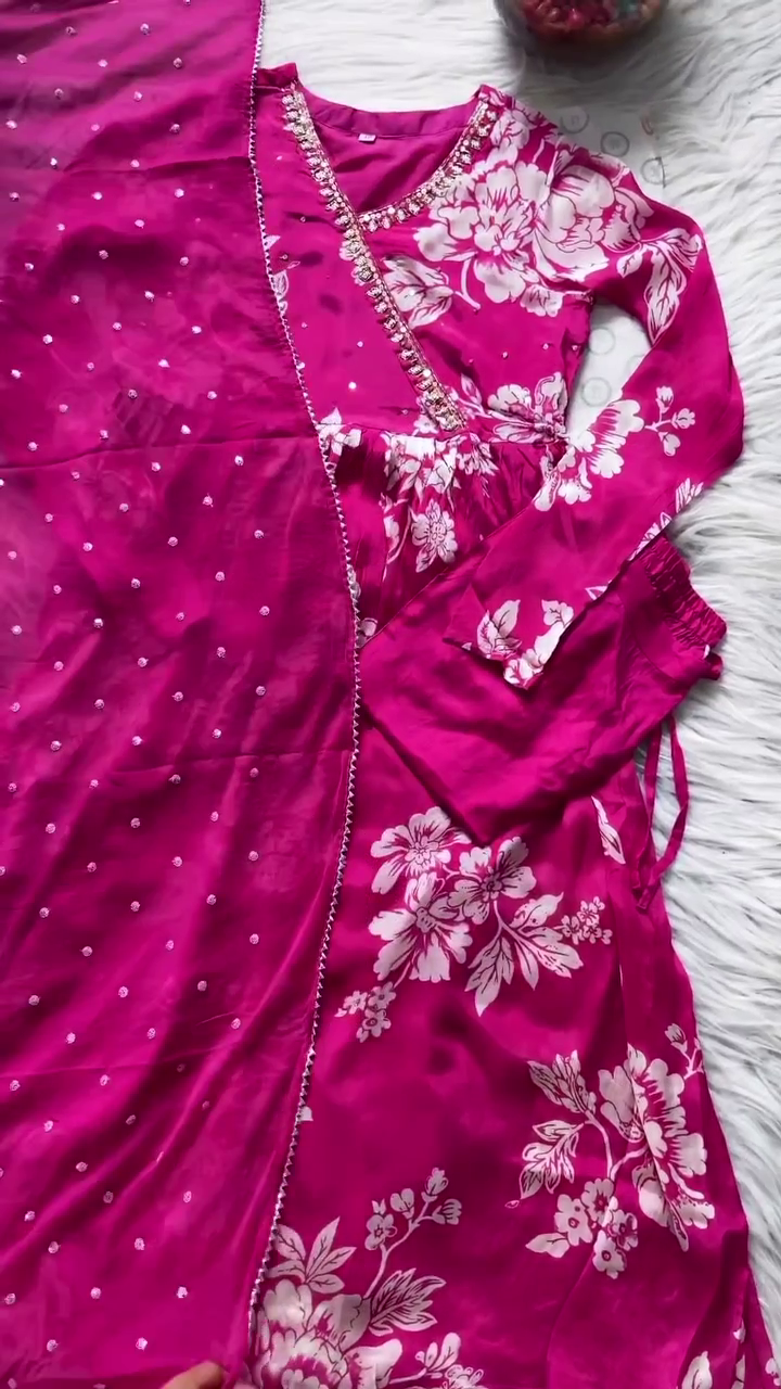 Party Wear Digital Print Work Gown Bottom With Dupatta Pink