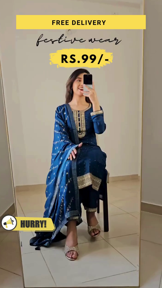 Women Silk Blend Kurta Trouser Set