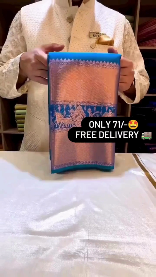 Beautiful Sky Blue Silk Saree