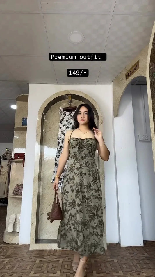 FLORAL PRINT HIGH-LOW A-LINE DRESS WITH SPAGHETTI STRAPS