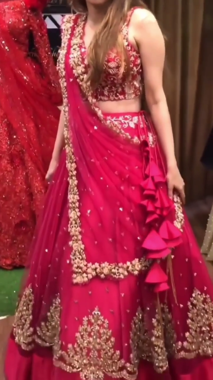 Pink Lehenga Choli in Net with Zari and Embroidery Work