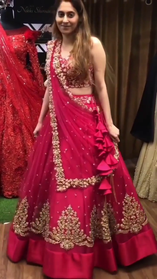 Pink Lehenga Choli in Net with Zari and Embroidery Work