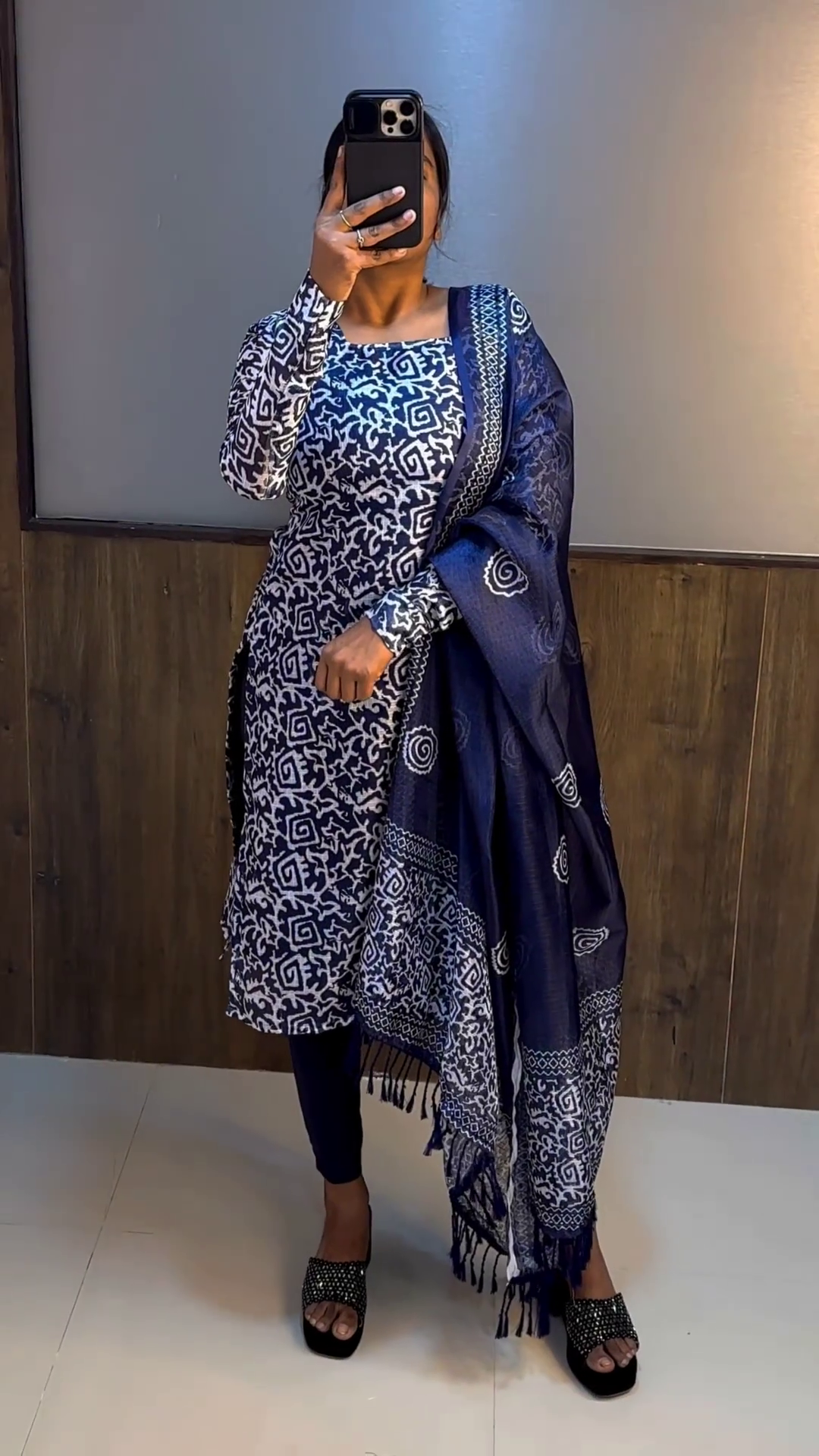 Floral Printed Round Neck Anarkali Kurta With Trousers & Dupatta
