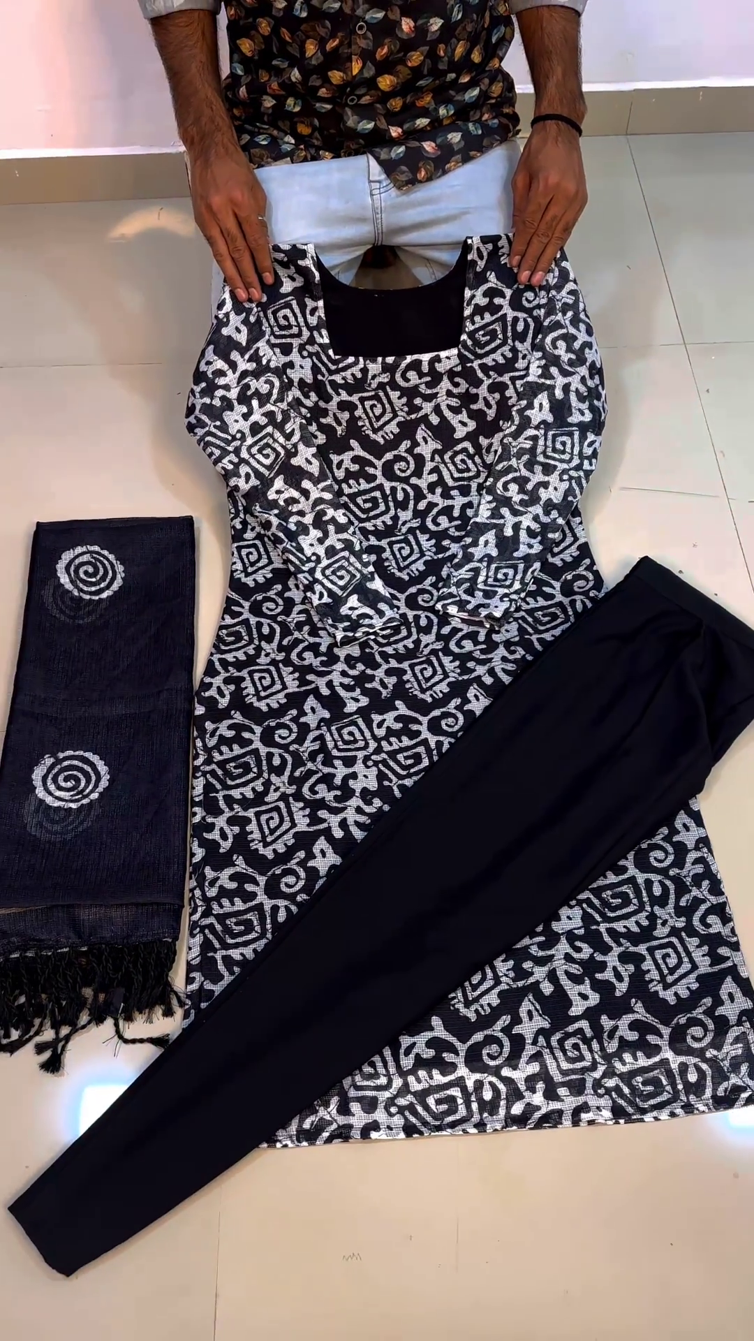 Floral Printed Round Neck Anarkali Kurta With Trousers & Dupatta