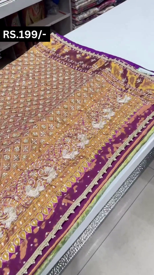 Purple Semi Stitched Pure Crepe Bridal Saree