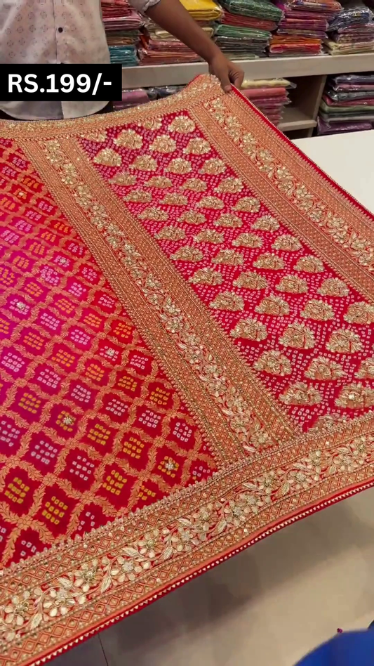 Pure Khaddi Georgette Upada Janglaw Bandhani Neemzari Bridal saree