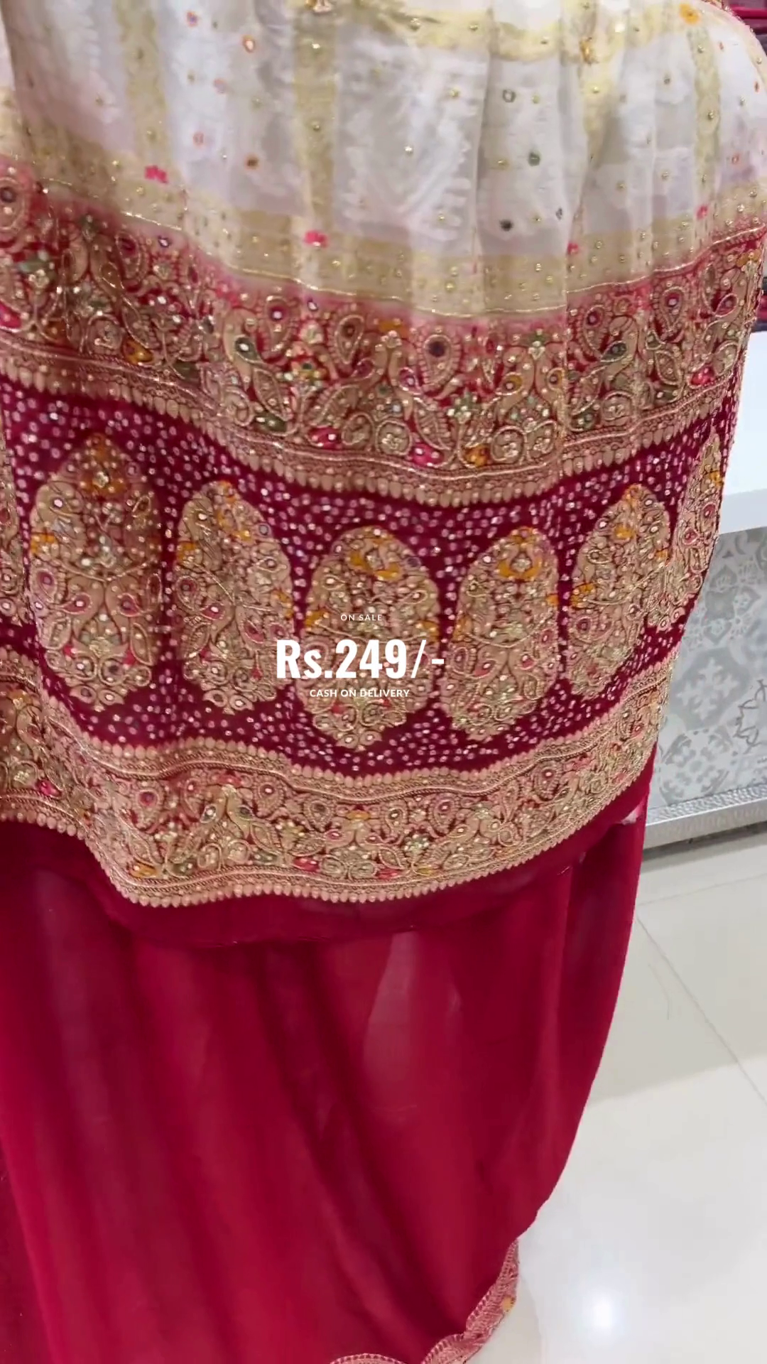 Beige Red Gharchola Hand Embroidery Saree