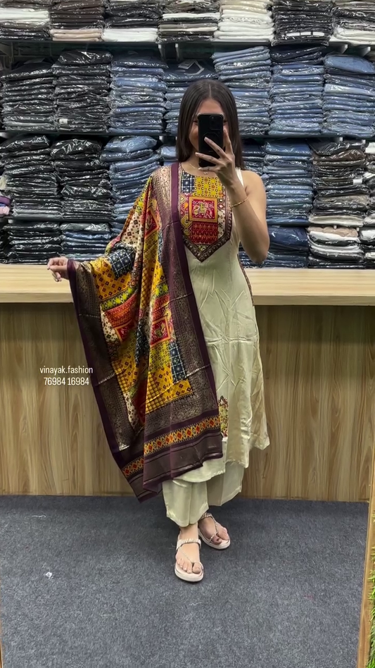 Elegant Ethnic Silk Kurta with Vibrant Printed Dupatta and Comfortable Churidar Set for Women