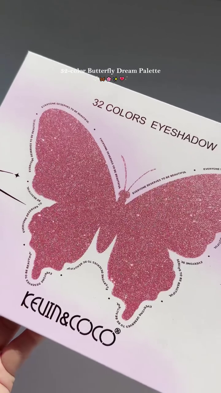 32-Color Butterfly Dream Eyeshadow Palette with Matte, Shimmer, and Glitter Shades in a Sparkly Pink Butterfly Case for Creative and Everyday Eye Makeup Looks