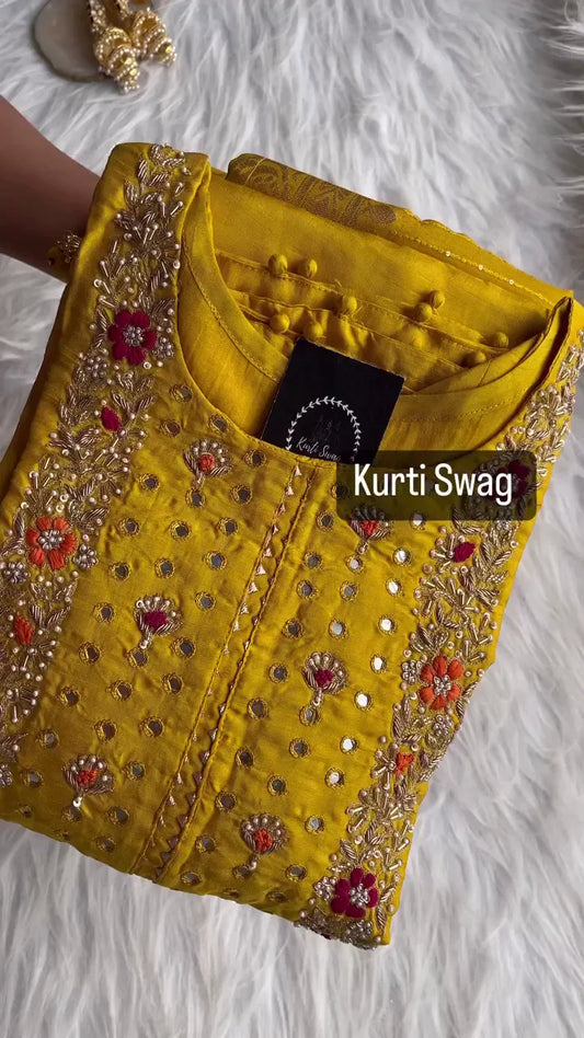 Regal Maroon Silk Embroidered Kurta with Golden Churidar and Dupatta Set